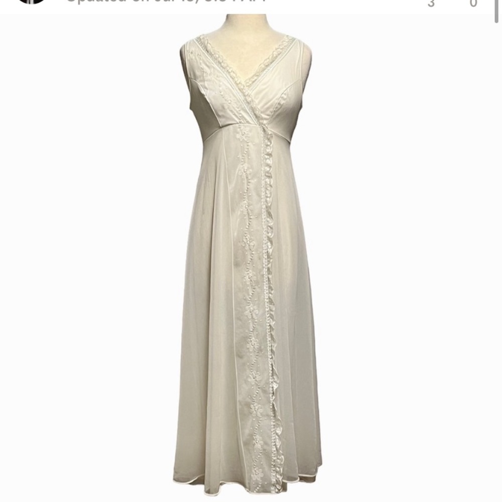 Vintage Shadowline Long Nylon Nightgown with lace around neckline and down front